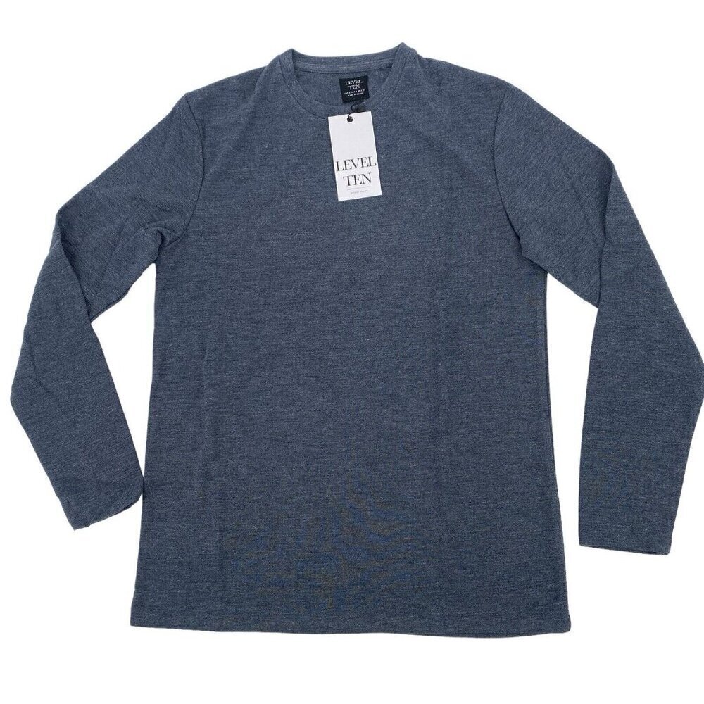 Level Ten Men's Small Knit Long Sleeve Crew Neck Pullover Shirt Navy NWT Rayon